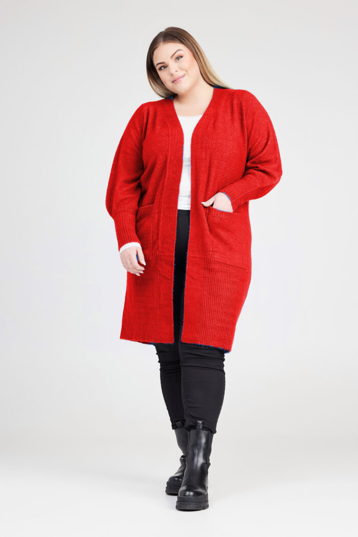 No. 1 By Ox long cardigan with balloon sleeves - dark red front
